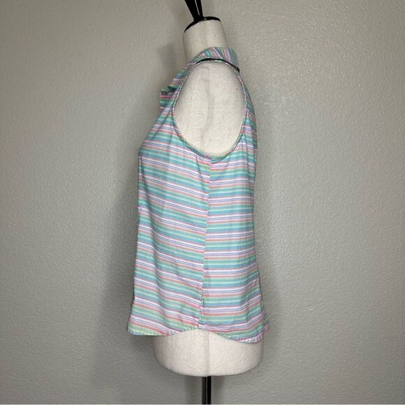 Fresh Produce 100% Cotton Multicolor Striped Sleeveles Button down Shirt - Picture 4 of 13
